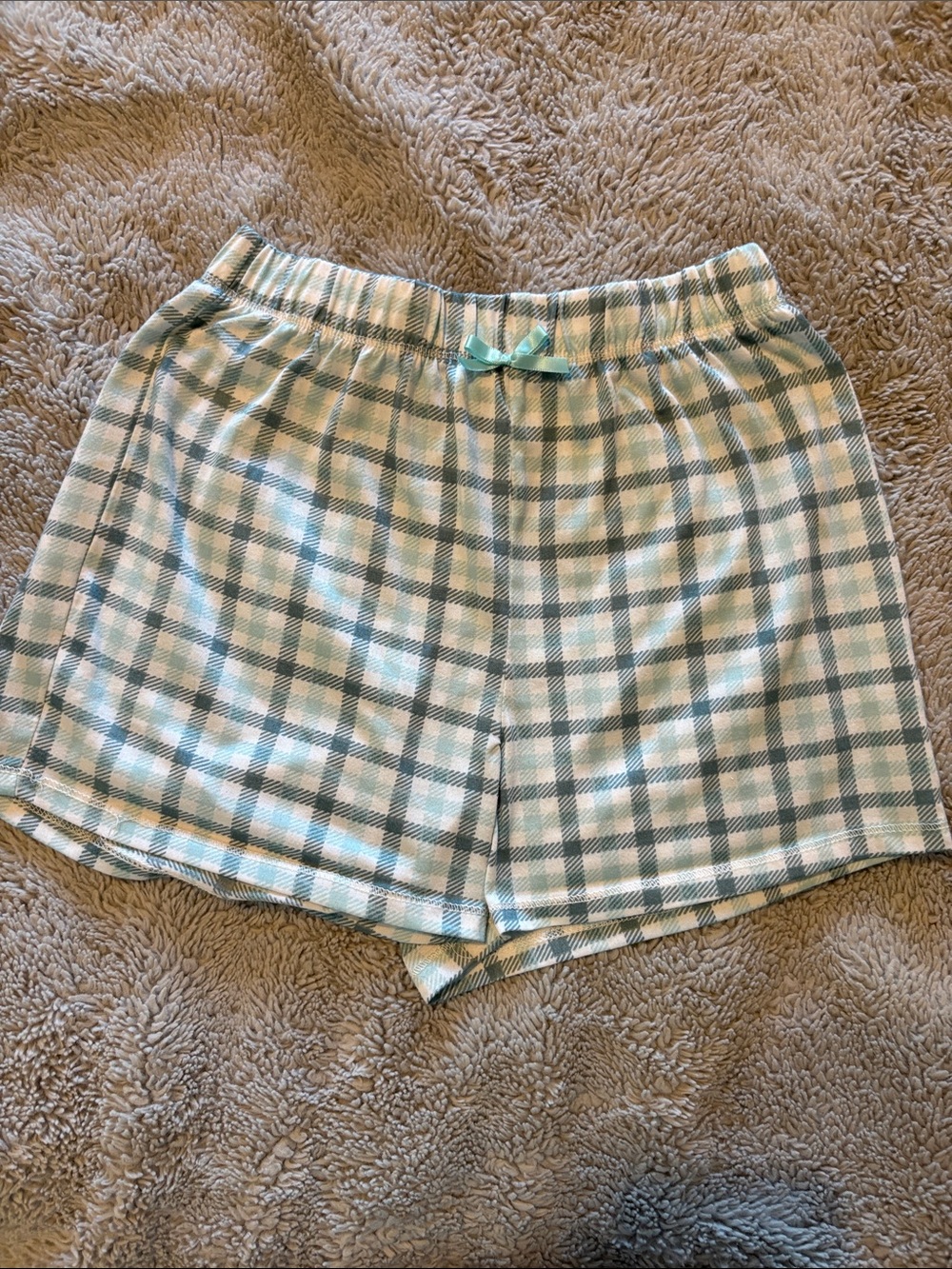 Topia Mint and White Plaid High-Waist Lounge Shorts